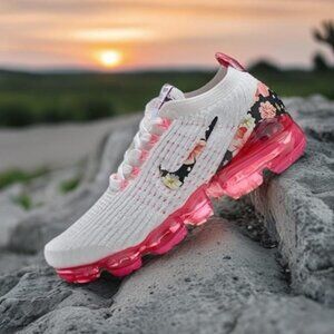 Nike air max vapormax pink white floral flyknit women sneakers brand new